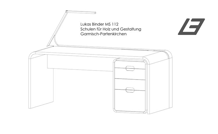 Meisterstück Schreibtisch v. Lukas Binder - Skizze